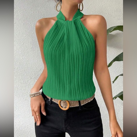 Tops - Elegant Green Halter Top